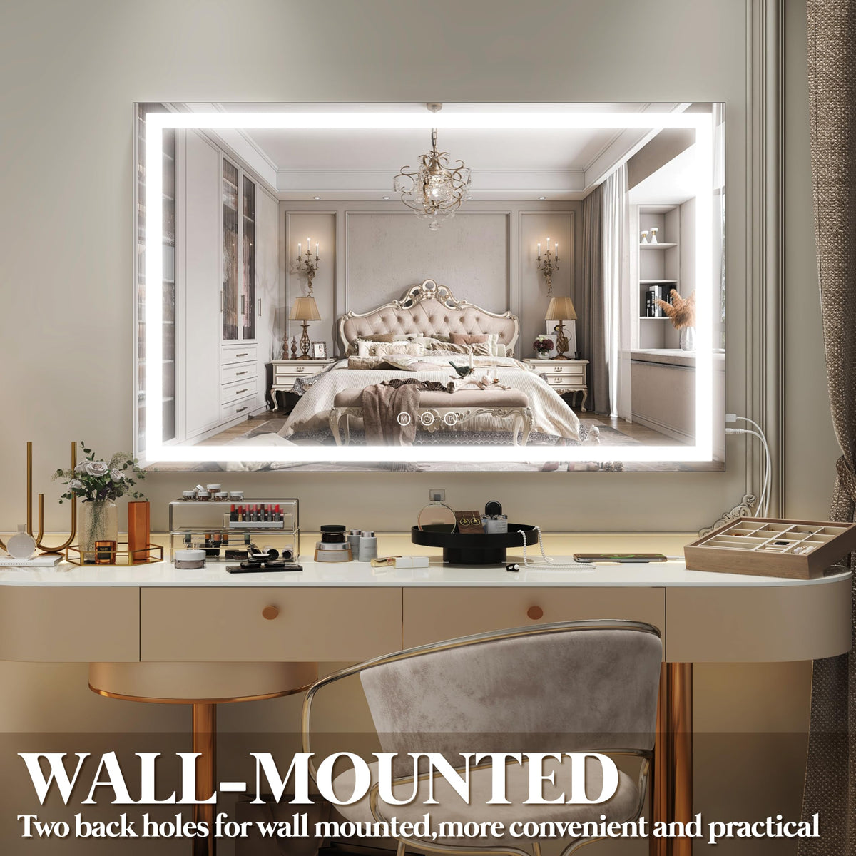 Large Vanity Mirror with Lights (White / 40"L x 28"W)
