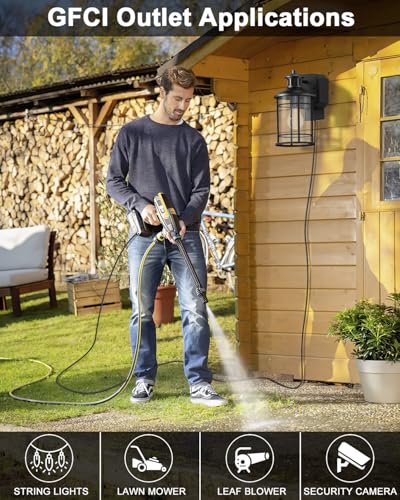 2 Pack Porch Lights with GFCI Outlet (2 Pack / Black)