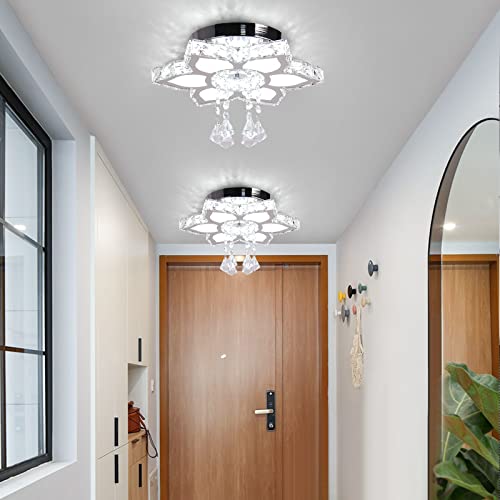 Crystal Chandeliers Modern LED Ceiling Lighting Flower Pendant Light Fixtures Stainless Steel Ceiling Lamp for Bathroom Dining Room Living Room Kitchen Office (16.1"-Cool White)