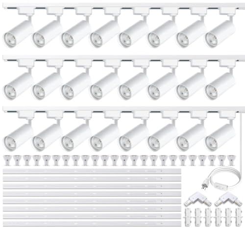 Plug in H Type LED Track Lighting Kits Dimmable Adjustable Angle Heads (Complete Kit)