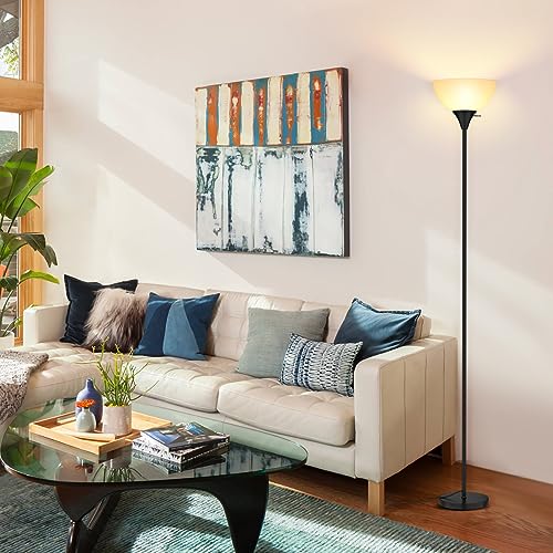 Floor Lamp LED Standing Lamps with White Plastic Shade (Black)