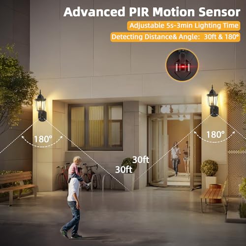 Motion Sensor Outdoor Wall Lights Fixtures (Black / 2 Pack)