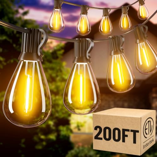 200FT LED Outdoor String Lights with 60+2 Edison Shatterproof Waterproof Bulbs (200FT)