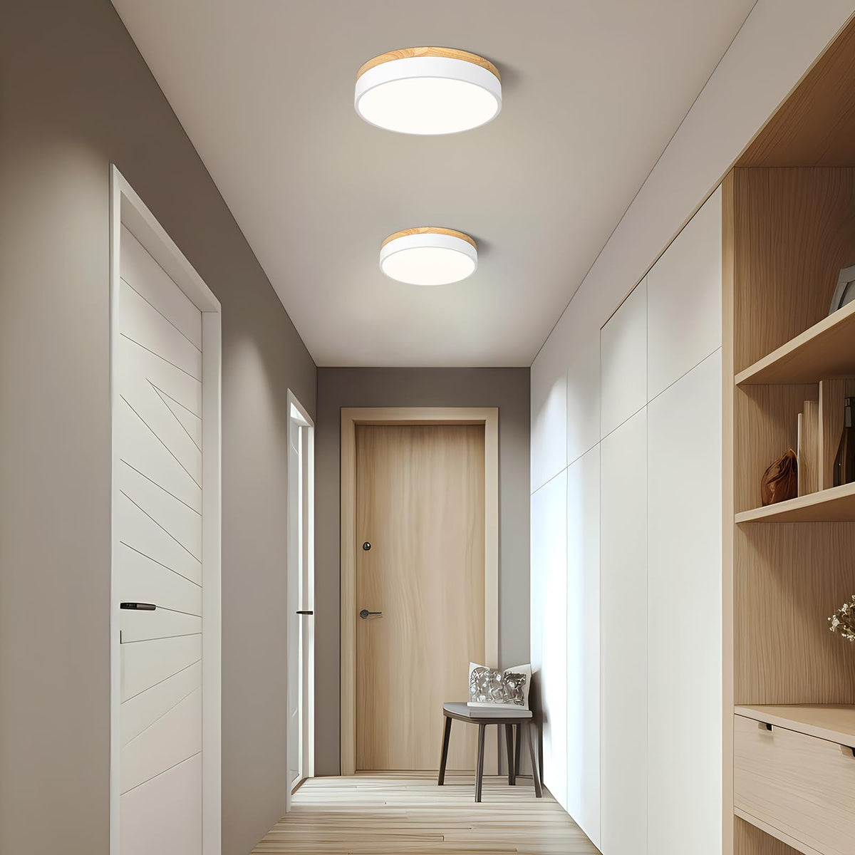 Dimmable LED Wood White Round Flush Mount Ceiling Light 11.81 Inch (White- Dimmable / 11.81 Inch)