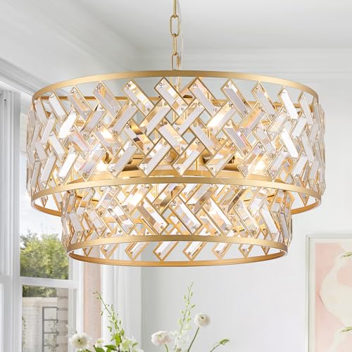 24" Gold Crystal Chandelier (Big Drum Gold)