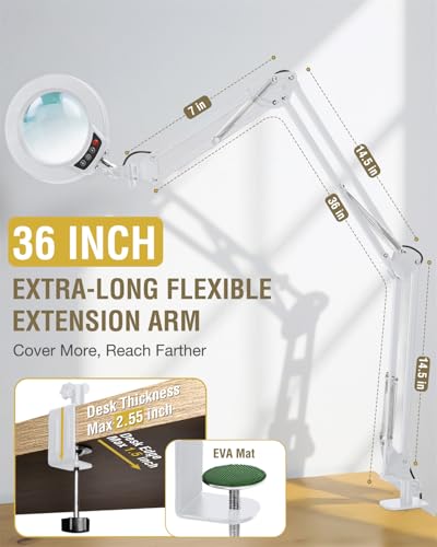12X Magnifying Glass with Light and Clamp (White / 12X 36inch Clamp)