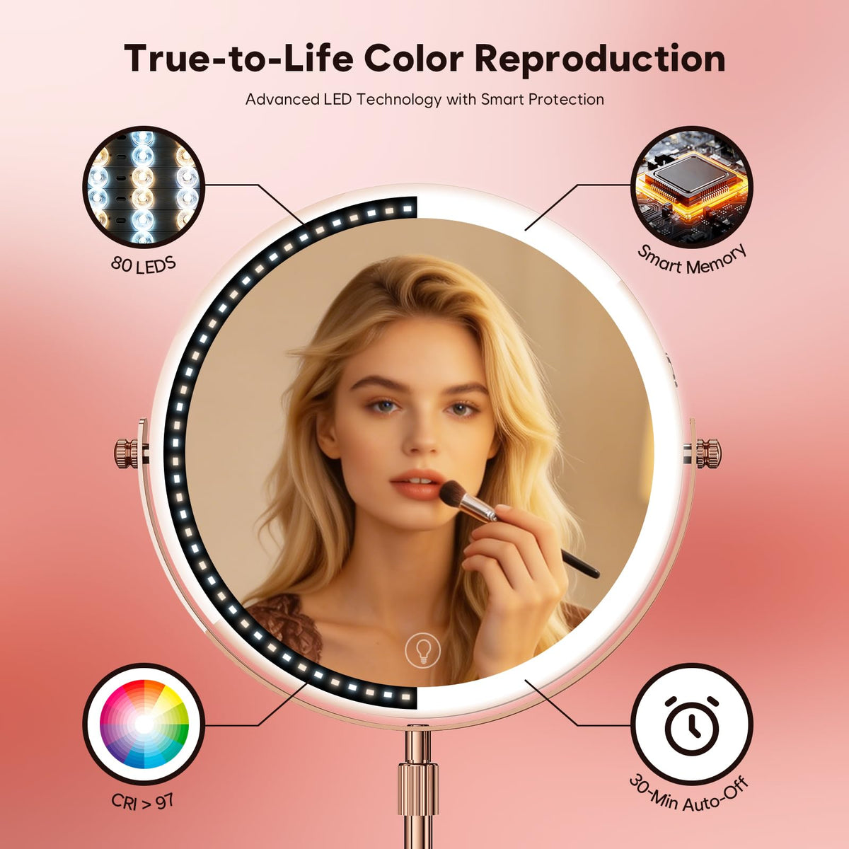 30X Makeup Mirror with Lights (Rose Gold)