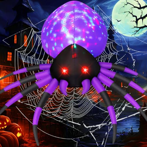 5 FT Width Halloween Inflatable Spider Outdoor Decoration with Magic Light (5 FT Purple)