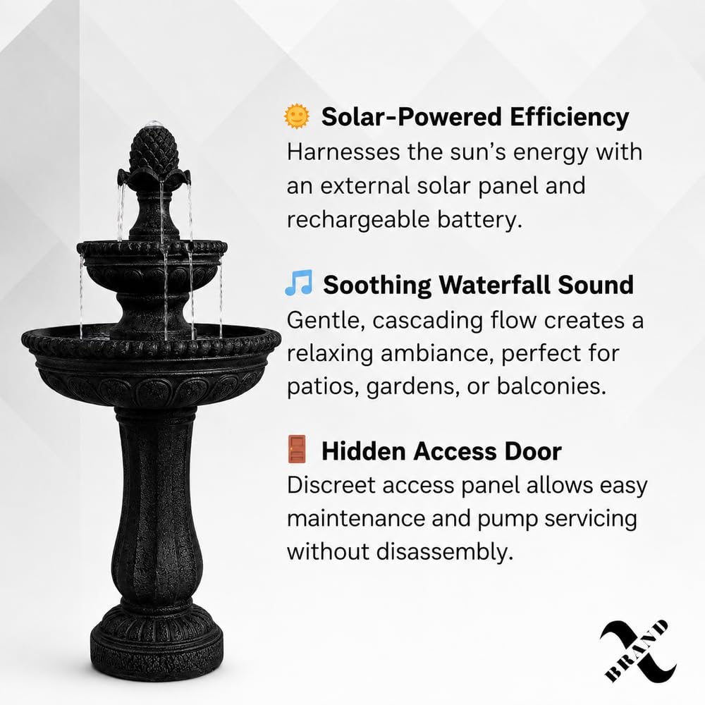 39" 2 Tier Outdoor Freestanding Solar Water Fountain (Black / 39" Height)