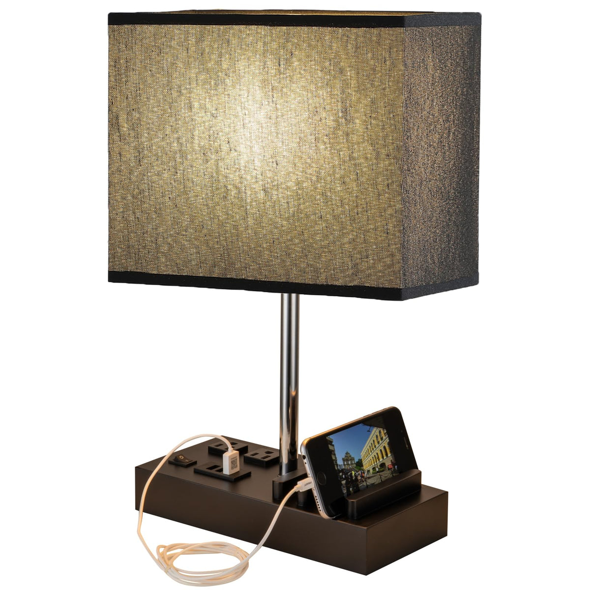 Multi Functional Table Lamp with 3 USB Charging Ports & 2 AC Outlet (Black Lamp Shade)