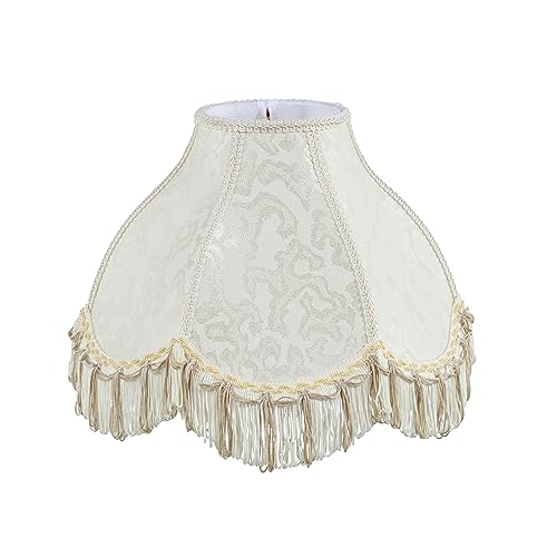 30335 Transitional Scallop Bell Shape Spider Construction Lamp Shade in Ivory with Abstract Pattern (Ivory with Abstract Pattern & 13" Wide)