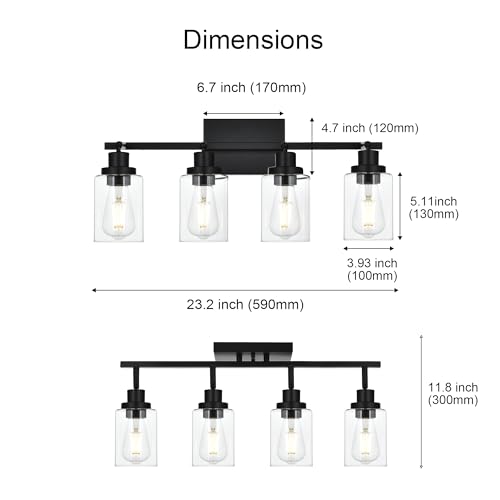 4 Light Track Lighting Kit Black Track Lighting Fixtures Bathroom Wall Sconces Ceiling Mount Kitchen Tracking Lights (Black / 4-Light)
