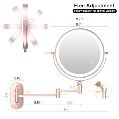 9" Wall Mounted Lighted Makeup Mirror (30x-gold)