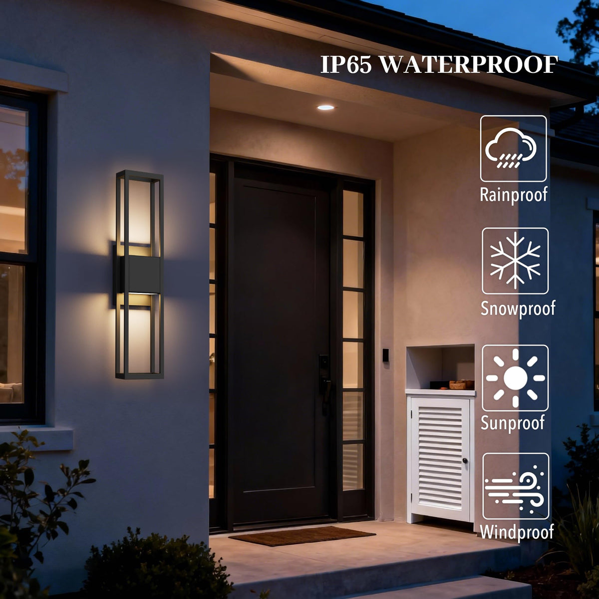 3000K Up Down LED Outdoor Wall Lights with Rectangle Linear Metal (27.5 Inch)