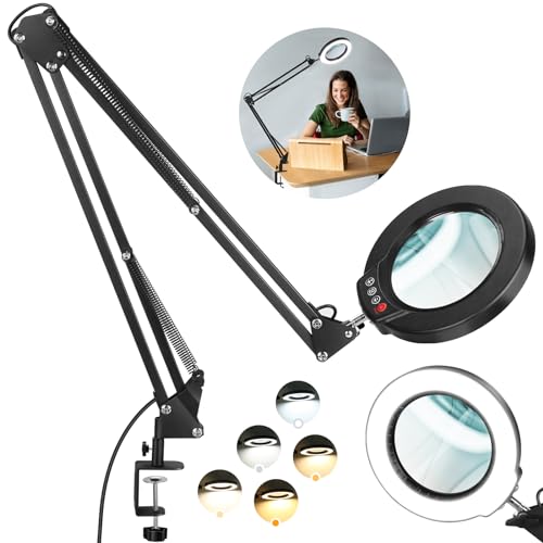 12X Large Magnifying Glass with Light and Clamp (Black / 12X 32inch Clamp)