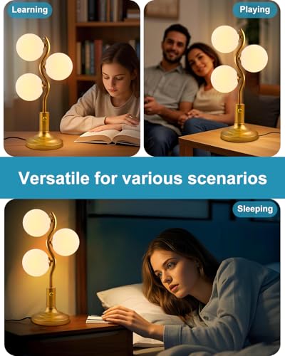 Gold Globe Table Lamp Dimmable Modern Ball Lamp 3 Bulbs Included (01-Gold-Globe-3-S)