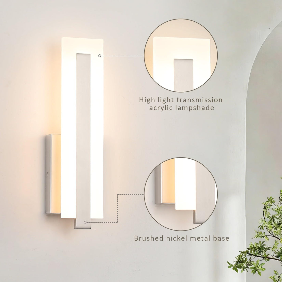 Hardwired Brushed Nickel Modern LED Wall Sconces Indoor Wall Lights (Brushed Nickel)
