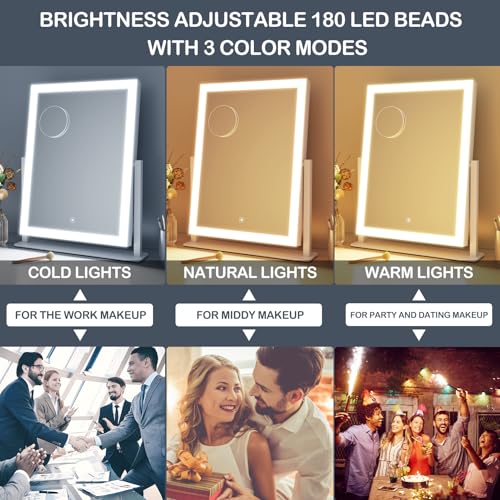 Makeup Vanity Mirror with Lights 17.2" Large LED Lighted Mirror (Gold 1 / 17.2"L x 13.6"W)