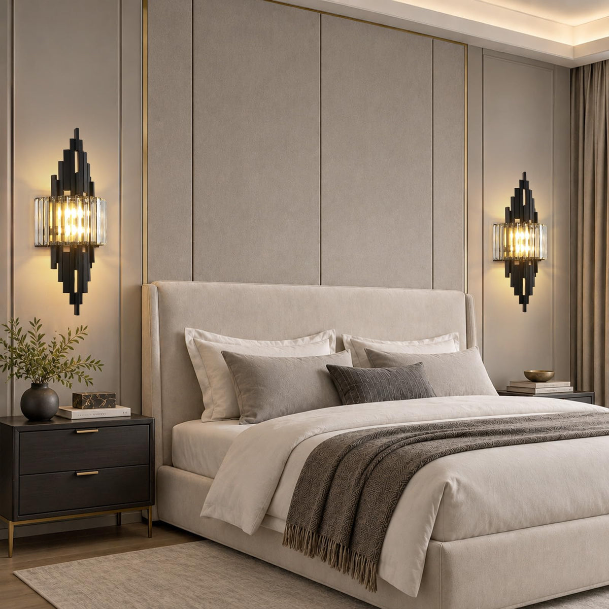 Black Crystal Wall Sconces Mid (Black Rectangle-1P)