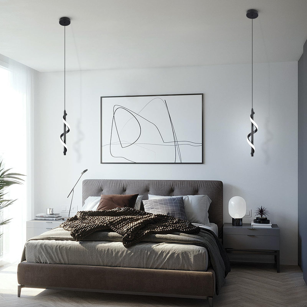 3 Packs Modern Spiral Led Pendant Light Fixture (Black)