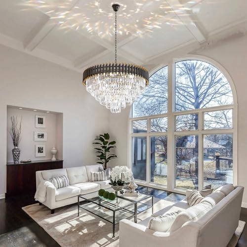 32 inch Black Gold Crystal Chandelier 6 (D32"XH19.6" Black)