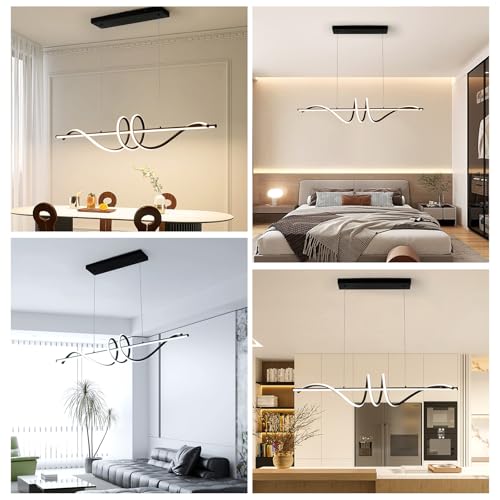 Modern LED Chandelier (39in/Black/Wave/52W-Dimmable)