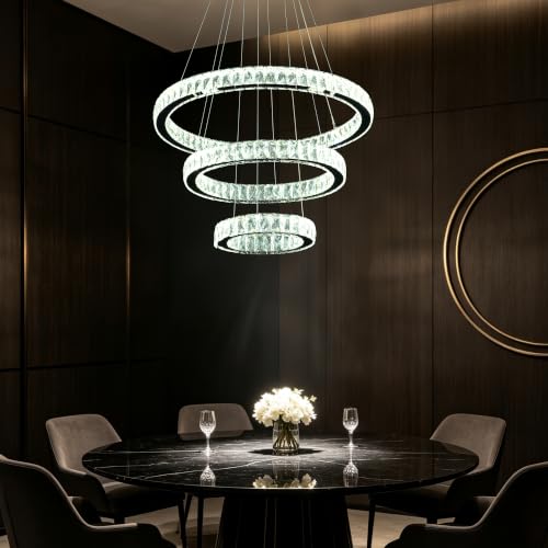 3 Tier Crystal Ring LED Chandelier (27.53'')