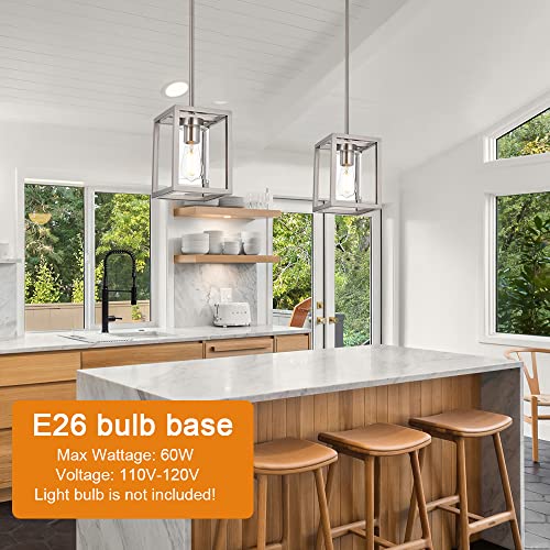 One Light Chandeliers Fixture Brushed Nickel Modern Pendant Kitchen Lighting with Clear Glass Shade Dining Room Lighting Fixtures Hanging Contemporary Lamp Semi Flush Mount Ceiling Lights (Brushed Nickel / 1 Light)