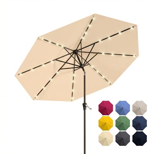 10FT Solar Patio Umbrella with Lights