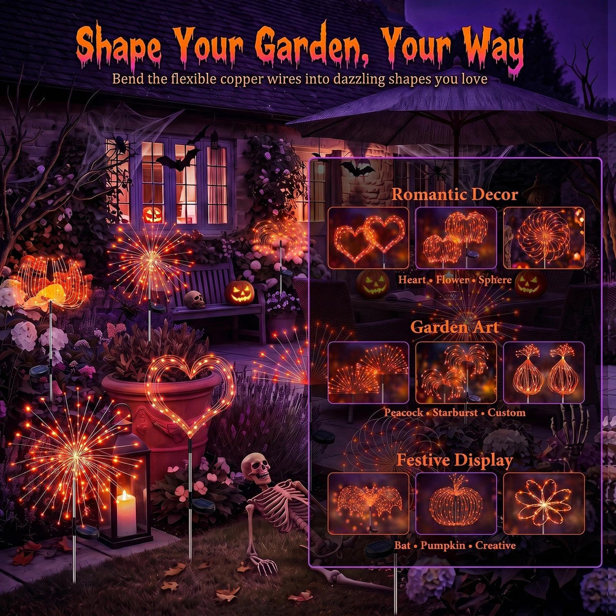 Solar Firework Lights (Halloween Orange & Purple Set / 6 Pack)