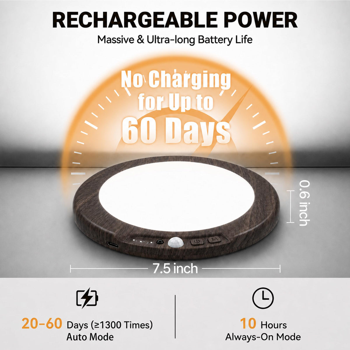 Wireless Rechargeable Ceiling Light with Remote (Dark Wood / 2 Packs)