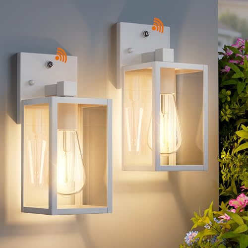 2 Pack White Dusk to Dawn Front Porch Lighting Fixtures Wall Mount (White / Small-10.24'')