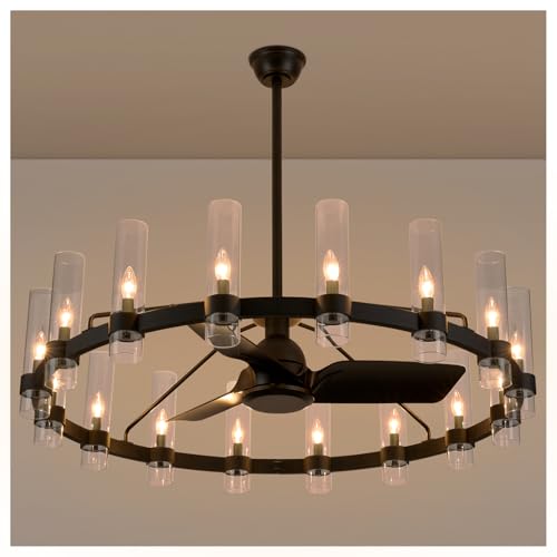 Wagon Wheel Chandelier with Crystal Shade