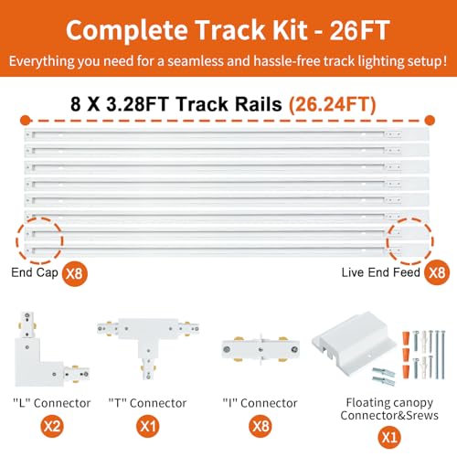 26FT H Track Lighting Rail Kit (White / 26FT)