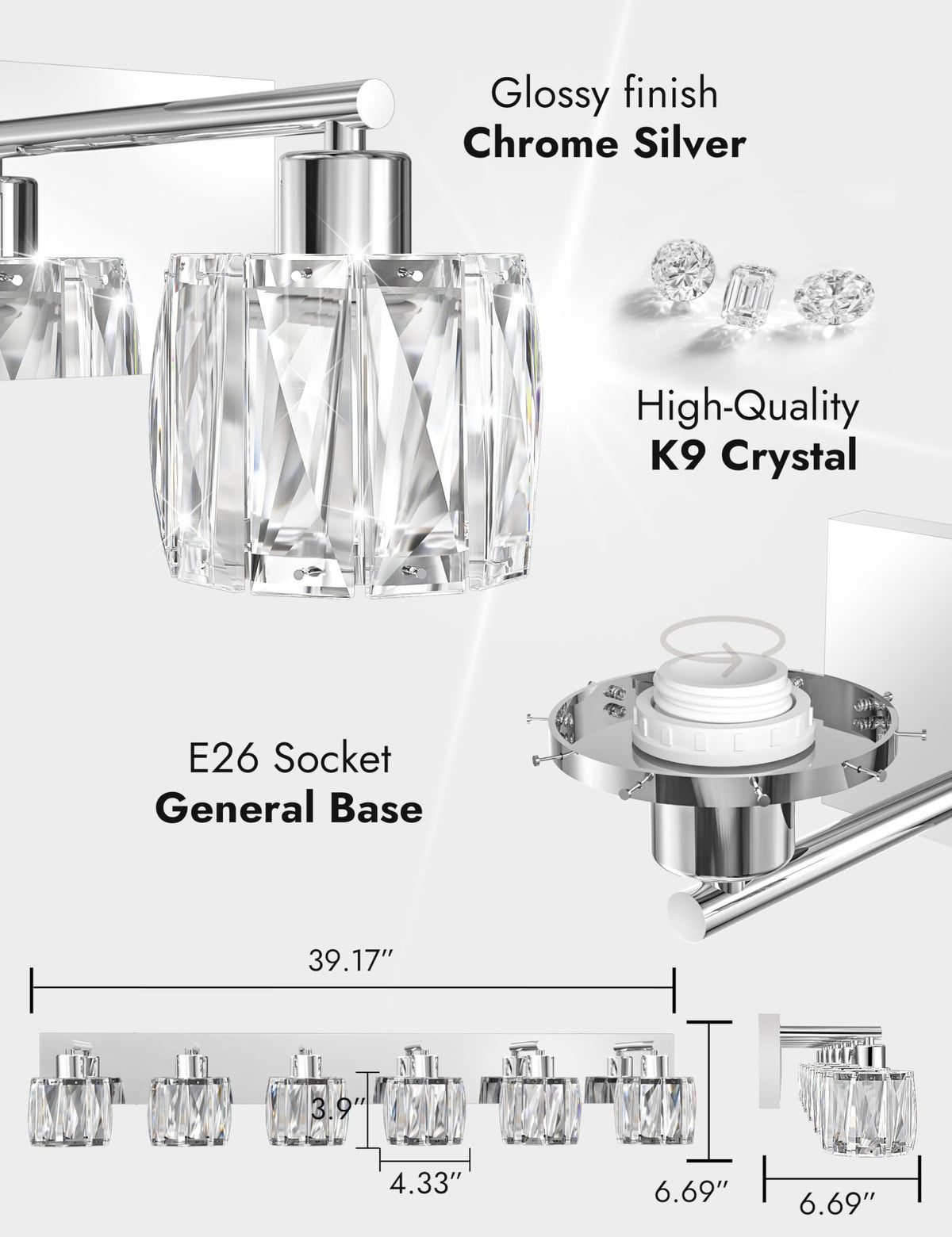 6 Light Crystal Bathroom Vanity Light Fixtures (Chrome-Round / 6 Light)