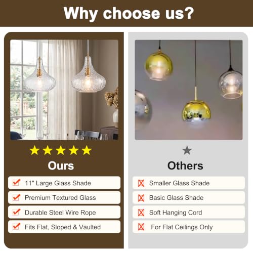11" Hammered Glass Pendant Lights Kitchen Island Gold (Gold-Water ripples / 1-Light)