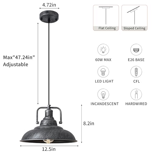 Black and Silver Pendant Light 12.5 inches 3 Packs (Silver / 12.5inch-3 Packs)