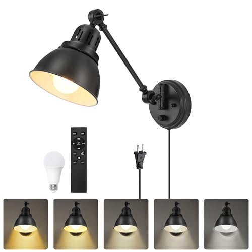 1 Pack Plug in Wall Sconce with Remote Control (Black-1 PACK(Bulb+Remote))