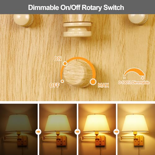 Dimmable Wall Sconce Plug in (Oak color / Large)