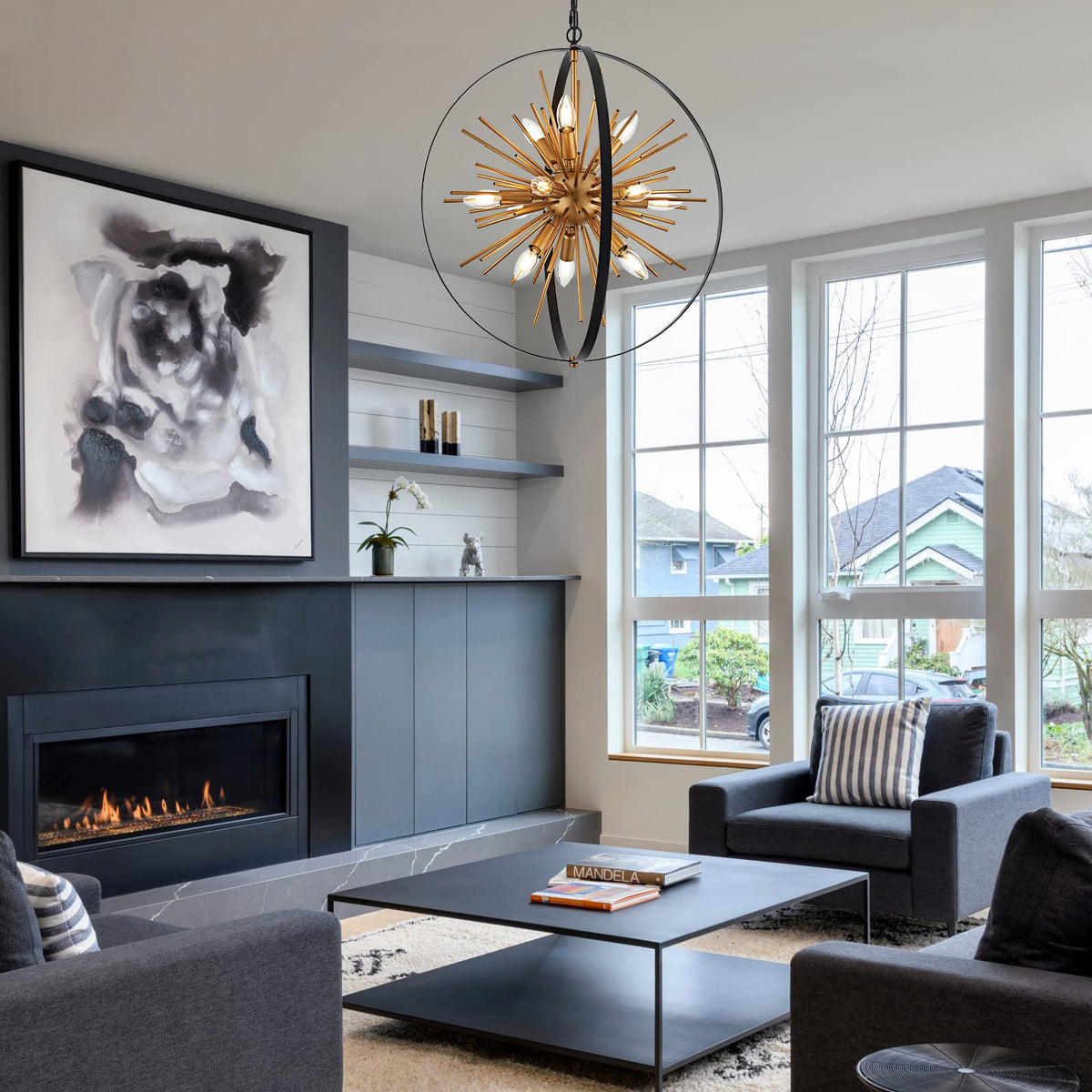Black Gold Sputnik Chandelier (D23" x H25" 12-Light Sputnik)