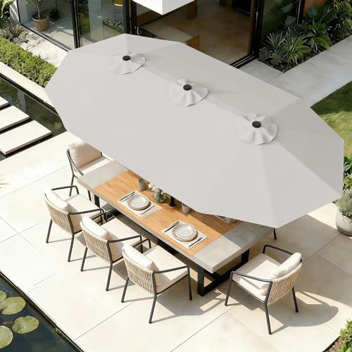 15FT Outdoor Patio Umbrella with Crank (Light Gray / 9x15 Ft)