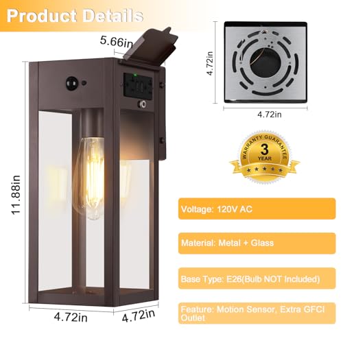 Porch Lights with GFCI Outlet (Brown / 11.88" (2-Pack))