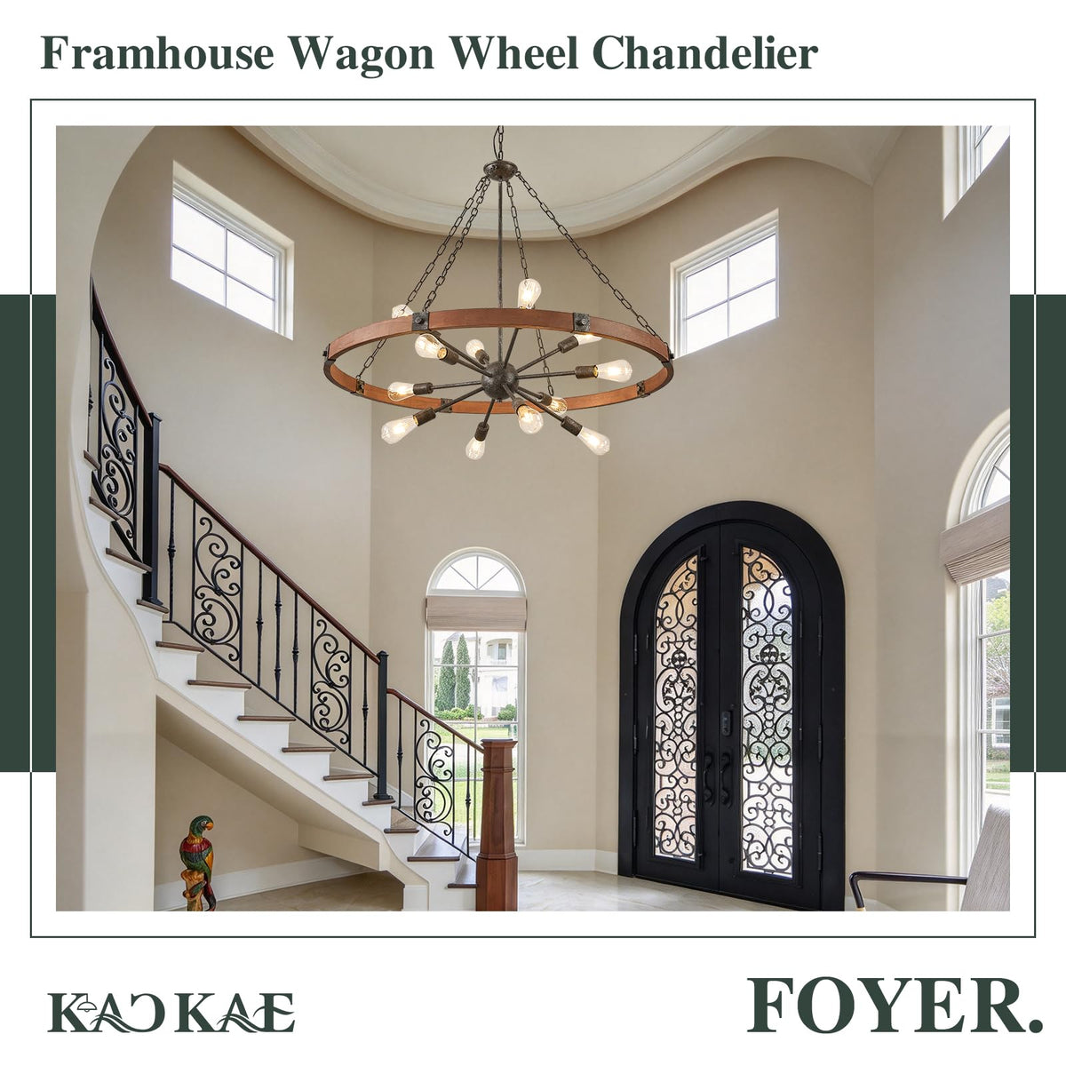 Farmhouse Wagon Wheel Chandelier 43" Wooden Chandelier Light Fixture (Walnut / 43 inch 12-Light)