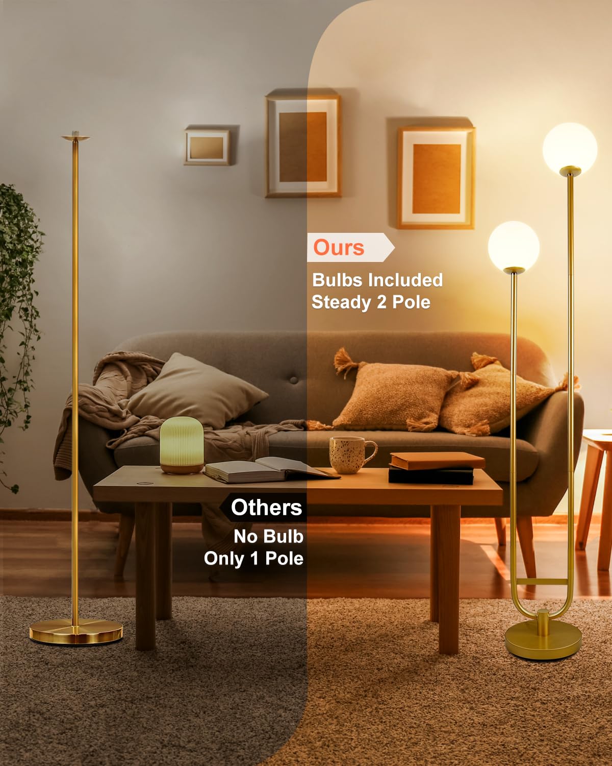 63IN Dimmable Floor Lamp with Shelf (Gold-2U)