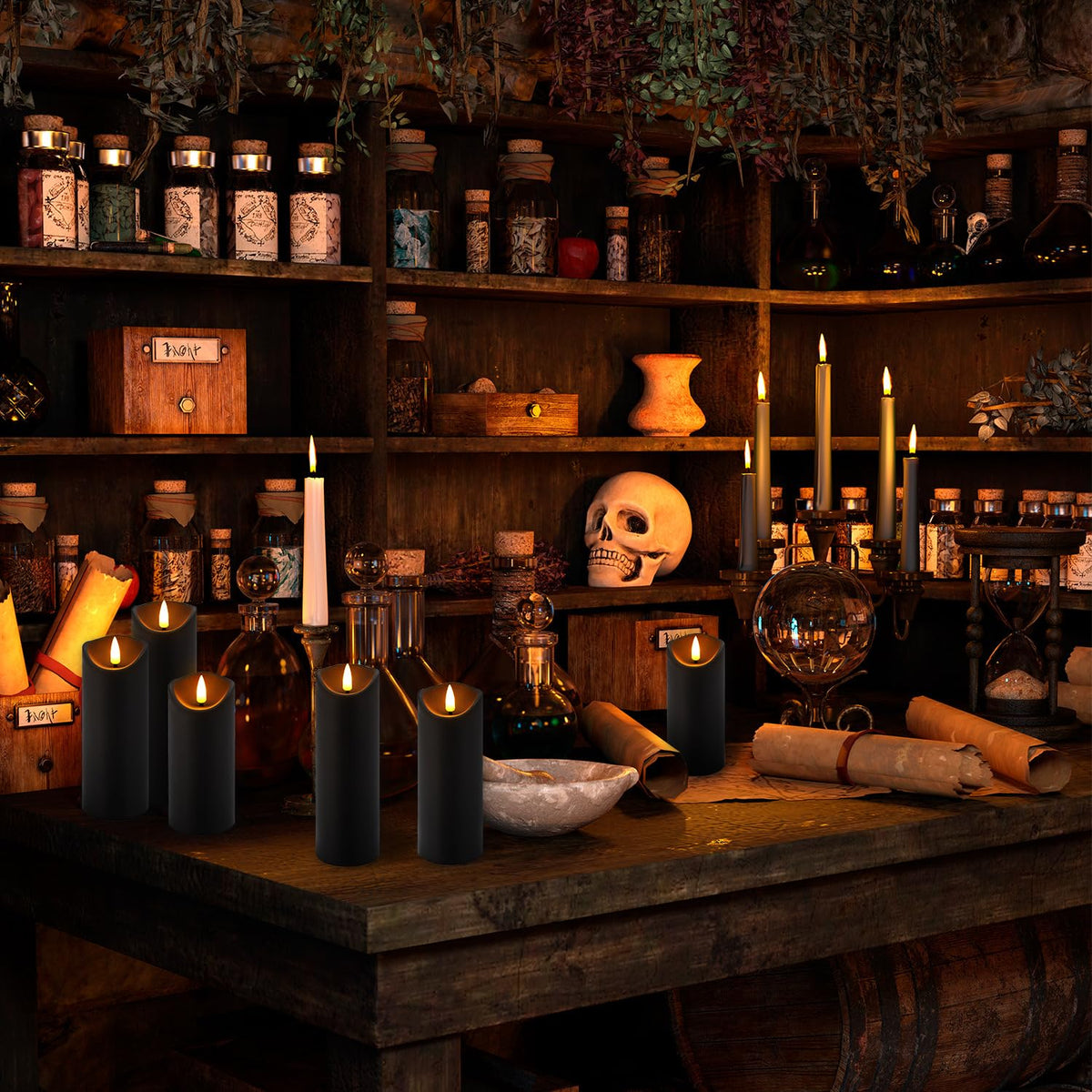 Halloween Flickering Flameless Candles - 24 Pack, Black