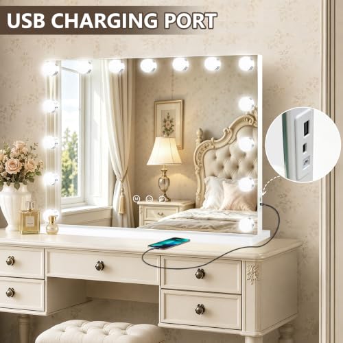 Hollywood Vanity Mirror with Lights (White / 23"L x 18"W)