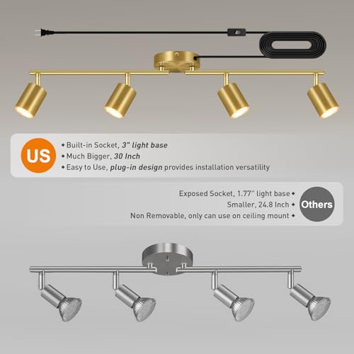 Plug in Track Lighting LED (4-Light Track Light(Gold))