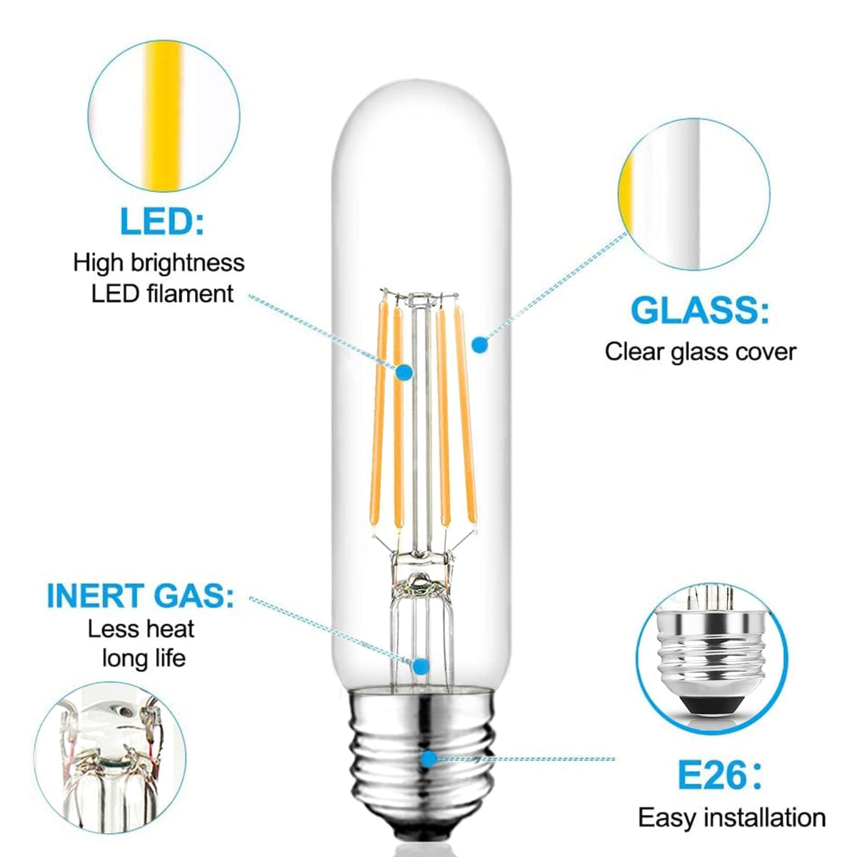 5 Inch Edison Bulb (5 Inch 6W（2 Count))