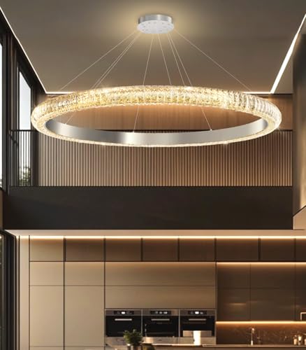 40" 1 Ring Crystal Chandelier Modern LED Dimmable Ring Pendant Light Chandelier for Dining Room Living Room Silver (Silver / 1 Ring Round 40")
