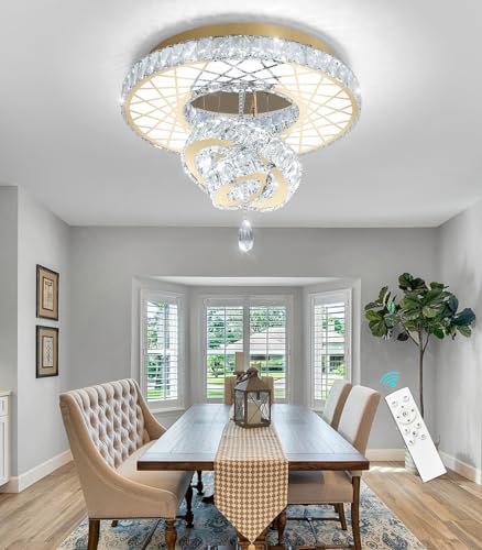 LED Chandelier Modern Ceiling Dimmable Light Fixture Crystal Chandelier for Bedroom Dining Room Gold (20 inch / Gold)